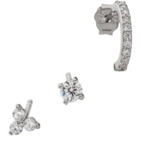Sterling Silver Triangle, Round with Bar & Round Cubic Zirconia Earrings 3pc Set
