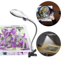 SAYFUT LED Magnifying Glass Lamp, 2.25x 5x Magnification, Lighted Magnifier with Stand & Clamp for Desk, Sewing, Bright Light for Reading, Crafts, Jewelry Magnifying Glass, Adjustable Gooseneck