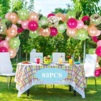 83Pcs Tiktok Tropical Balloons Arch Garland Kit, Pink Green Rose Gold Confetti Balloons, Aousthop Palm Leaves & Tools for Hawaii Aloha Luau Flamingo Theme Birthday Party Baby Shower Wedding Decor