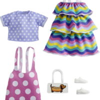 Barbie Fashions 2-Pack Clothing Set for Barbie Doll with Pink Polka-Dot Jumper, Purple Polka-Dot Top, Striped Dress & 2 Accessories