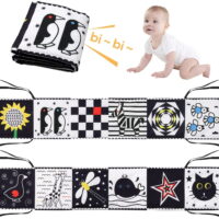 Tummy Time Toys for 0-6 Months, High Contrast Black and White Baby Soft Book for Boys/ Girls, Sensory Toys for Infants Visual Training Early Education