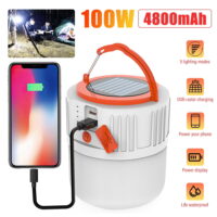 3PKSLED Camping Lantern Rechargeable, 5 Light Modes, 4800mAh Power Bank, IP65 Waterproof, Solar Camp Lantern with USB Cable, for Equipment Charging, Life Saving Kit, Hiking, Fishing, Home, Camping-V66