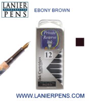 12 Pack - Private Reserve Ink, Universal Fountain Pen Ink Cartridges Clear Case, Ebony Brown