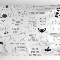 Cats Pillow Sham, Doodle Composition of Animals with Various Quotes Hand Drawn Design, Decorative Standard Queen Size Printed Pillowcase, 30' X 20', Dark Chestnut Brown and White, by Ambesonne