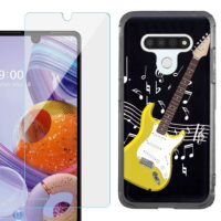 For LG Stylo 6 Phone Case, Slim-Fit TPU Case (Black Border), with Tempered Glass Screen Protector, by OneToughShield ® - Guitar Yellow
