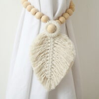 Curtain Tiebacks, Beige Wooden Beads Curtain Tiebacks Decorative Natural Wood Beads Curtain Tiebacks with Tassels Rustic Drapes Holdbacks for Home and Office Decoration