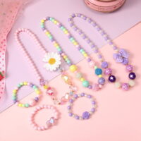 PinkSheep 6Pcs Kids Jewelry Set, Girl Beaded Necklace and Bracelet with Storage Box for Child
