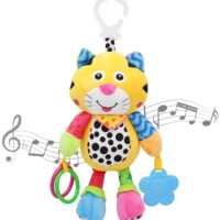 Baby Car Seat Toys with 24 Music and Teether, Infant Soft Plush Rattle, Early Development Hanging Stroller Toys for 0, 3, 6, 9, 12 Months Newborn Boys Girls Gifts (Tiger)