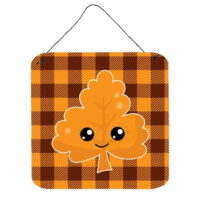 Caroline's Treasures Fall Leaf on Gingham Metal Print, 6' x 6', Multicolor