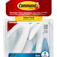 Command Large Towel Hooks Value Pack, Frosted, 3 Wall Hooks, Bathroom Organization