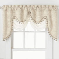 Ultra Elegant Clipped Jacquard Georgette Fringed Window Valance With an Attached Sheer Swag by GoodGram - Beige