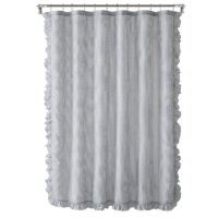My Texas House Lancaster Dark Gray Chambray Ruffle Polyester Shower Curtain, 72' x 72'