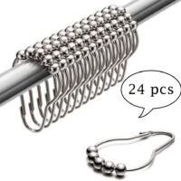 LNKOO 24 Pieces Curtain Hooks, Bathroom Shower Stainless Rustproof Curtain Rings,Hotel Style V-Glide Hinged Roller Bead Shower Curtain Hooks / Rings Set of 24, Chrome