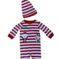 Infant Boys Happy Holiday Red & White Stripe Bodysuit Plus Santa Hat 0-3 M