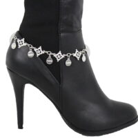 Women Silver Metal Boot Chain Bracelet Bling Anklet Happy Shoe Fun Charm