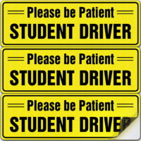 ASSURED SIGNS Student Driver Sticker for New Drivers, Non Magnet Sign for Car Window, 12 X 4', Yellow, 3 Pack