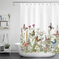 HVEST Flowers and Butterfly Shower Curtain for Bathroom,Watercolor Floral Plant Herb Decor Accessories Bath Curtain,Polyester Waterproof Fabric Shower Curtain with Hooks,60x72 Inches