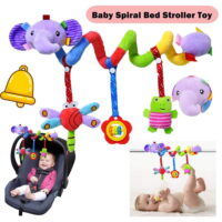 SHELLTON Car Seat Toys, Baby Activity Spiral Plush Stroller bar Toy Accessories, Crib Toys with Bell for Boys and Girls, Hangings Rattle Toy(Elephant)