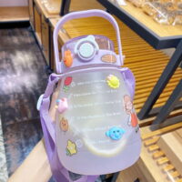 1300ml Water Bottle Cute Girls with Stickers Straw Big Belly Cup Sports Bottle Portable Water Jug Water Kettle with Strap for Children Students Men Women Outdoor Walking Picnic