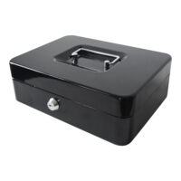 Pen + Gear 10 Inch Metal Cash Box with Cash Tray and Key Lock, Black, YFC-25