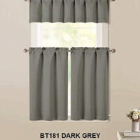 Sapphire Home 3pc Kitchen Curtain 2 Tier 36'L + 1 Valance 15'L Semi-Blackout, Woven Fabric Soft Touch, Room Darkening Solid Short Panels, Curtains for Small Window, Tier Panels, BT181, Dark Grey