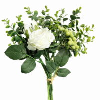 KIRIFLY Artificial Flowers White Silk Roses Fake Eucalyptus Stems Floral Arrangements Wedding Bouquets(Small White)