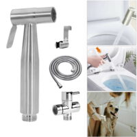 Handheld Douche Bathroom Spray Kit, MUTOCAR Hygienic Toilet Shattaf Shower Head Bidet for Bathroom Sink or Toilet with 59in Hose, T-Valve and Bracket Holder (Silver)