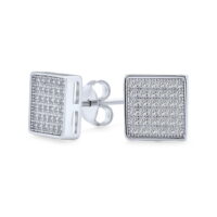 Square Shaped Cubic Zirconia Micro Pave CZ Stud Earrings for Men for Women 925 Sterling Silver 8MM