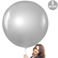 Prextex Silver Giant Balloons - 8 Jumbo 36 Inch Silver Balloons for Photo Shoot, Wedding, Baby Shower, Birthday Party and Event Decoration - Strong Latex Big Round Balloons - Helium Quality