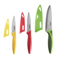 Zyliss 3 Piece Value Chef Knife Set with Sheath Covers, Stainless Steel Red Green and Yellow