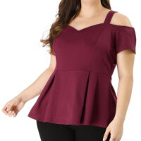 Agnes Orinda Juniors' Plus Size Solid Cold Shoulder Peplum Blouse Tops
