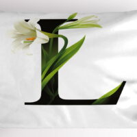 Letter L Pillow Sham Conceptual ABC Typography Capital L with Lily Flourish Floral Natural Grace, Decorative Standard King Size Printed Pillowcase, 36 X 20 Inches, Green White Black, by Ambesonne