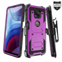 Case for Motorola Moto G Power 2021 Belt Clip Holster Kickstand Shock Proof Phone Case [Built in Screen Protector] for Moto G Power 2021 - Purple