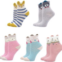 ZFSOCK Girls Socks Soft Cotton Ankle Socks for Kids Cute Animal Pattern Novelty Crew Socks for Toddler Girls 2-11 Years 5 Pairs