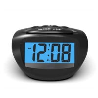 LCD Digital Alarm Clock Battery Operated, Blue Backlight, Ascending Alarm Volume, Small Digital Alarm Clock for Bedroom, Simple Basic Clock for Bedroom/Desk/Travel(Black)