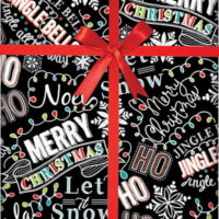 Black Green Red and White Chalkboard Holiday Greetings Wishes Christmas Gift Wrapping Paper 16ft