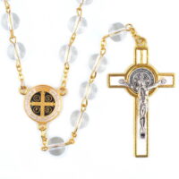 St. Saint Benedict Benedictine White 8mm Bead Catholic Religious Gifts Protection Rosary Rosaries Beads
