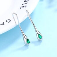 Silver Emerald Water Drop Earrings