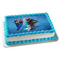 Disney Frozen Anna Elsa Olaf Sven Kristoff Blue Background Edible Cake Topper Image