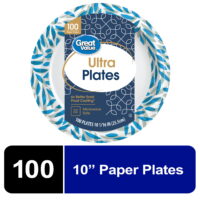 Great Value Ultra Paper Dinner Plates,10 1/16', 100 Count