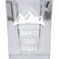 Oahu Hawaii Souvenir Laser Engraved 2 Ounce Square Base Liquor Shot Glass 4-Pack Adventure Awaits Design
