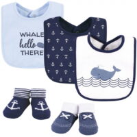 Hudson Baby Infant Boy Cotton Bib and Sock Set, Sailor Whale, One Size