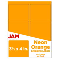 JAM Paper Shipping Address Labels - Large - 3 1/3 x 4 - Neon Fluorescent Orange - 120/Pack