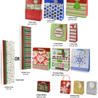 Deluxe 72 Piece Christmas Holiday Gift Bag Set,12 Assorted Bags with 60 Sheets of Tissue