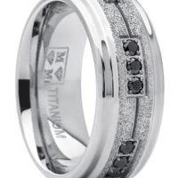 Men's Titanium Black Trinity Cubic Zirconia Ring Wedding Band With Shimmer Finish 8mm 7
