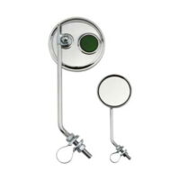 Round Mirror Chrome Green Reflectors. Bike mirror, bicycle mirror for lowrider , beach cruiser, chopper, bmx, mountain bikes