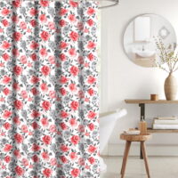 Floral Black and Red Shower Curtain for Bathroom