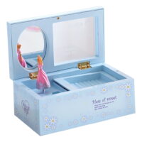 Music Box Rotating Jewelry Storage Case Rectangular Clear Musical Toy for Kids Girls, Blue