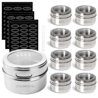 12 Pack Magnetic Spice Jars,Stainless Steel & Portable Spice Jars Storage Containers Set,96 Spice Labels & 24 Blank Labels, 1 PCS Marker Pen