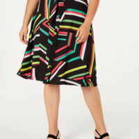 BAR III Womens Black Printed Knee Length A-Line Skirt Plus Size: 18W